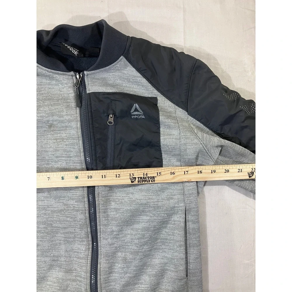 Kids Reebok‎ Bomber Jacket Gray Black Full Zip Athletic Track Jacket L 14 16